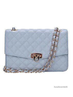 Quilted Vegan Leather Shoulder Bag with Chain Strap, Medium Crossbody Purse